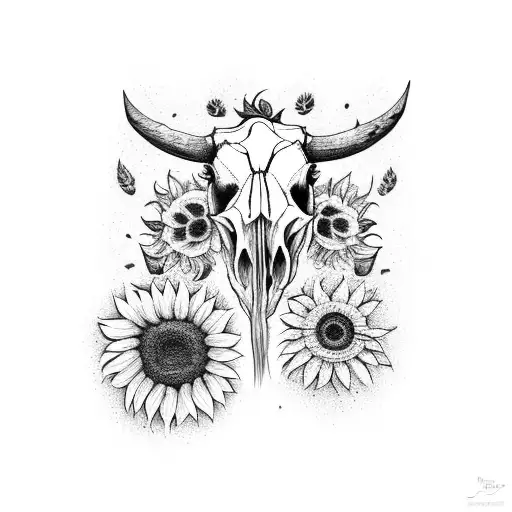 Cow Skull With Sunflowers