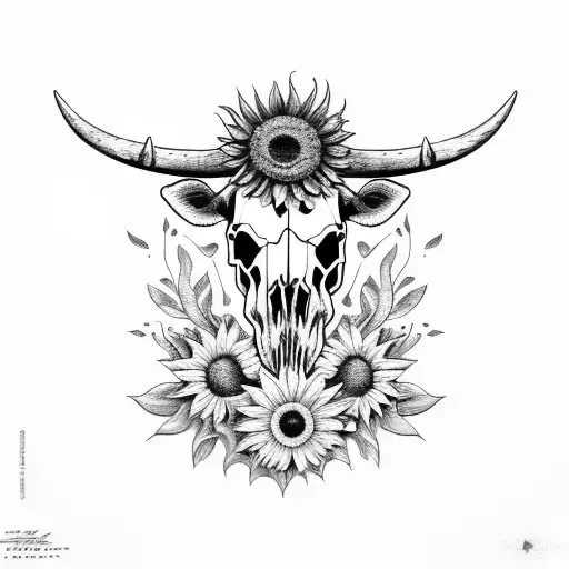 Cow Skull With Sunflowers