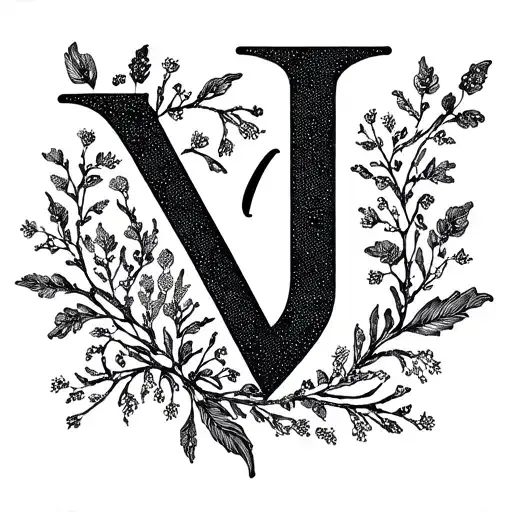 Initials V And J Surrounded By Delicate Floral Motifs Or Small Branches