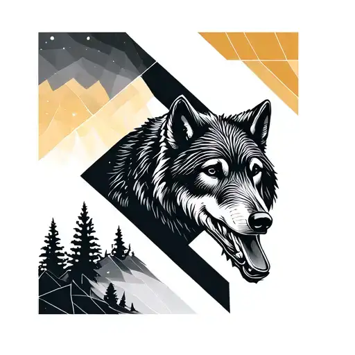 Create A Geometric Design Incorporating A Bear And Wolf In A Modern Style