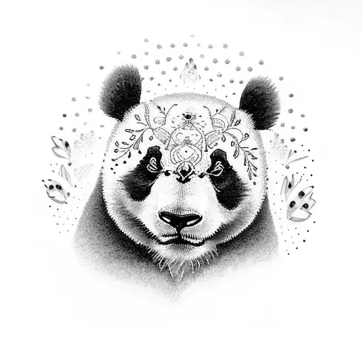 A Dotwork Tattoo Of A Panda Surrounded By Butterflies