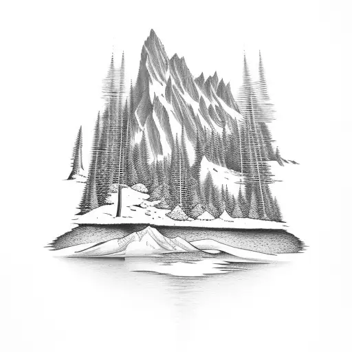 A Lake With Forestry Below A Mountain