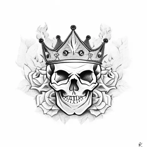 Skull Wearing Crown With Flowers