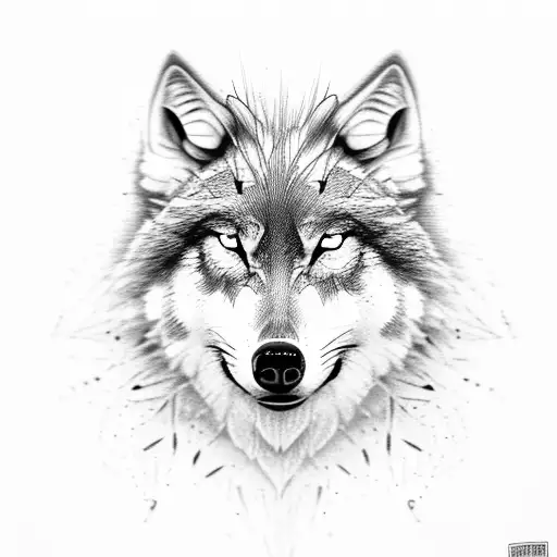 Two Half Wolf Faces With Sword In Between Them