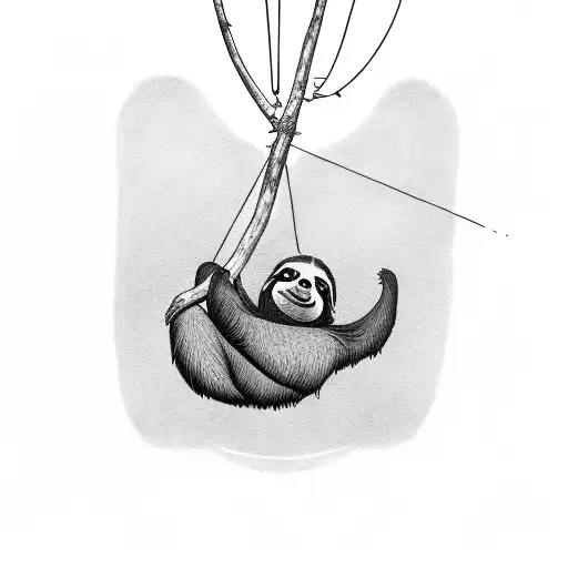 A Sloth Hanging From A Tree Branch With A Stomach-shaped Balloon
