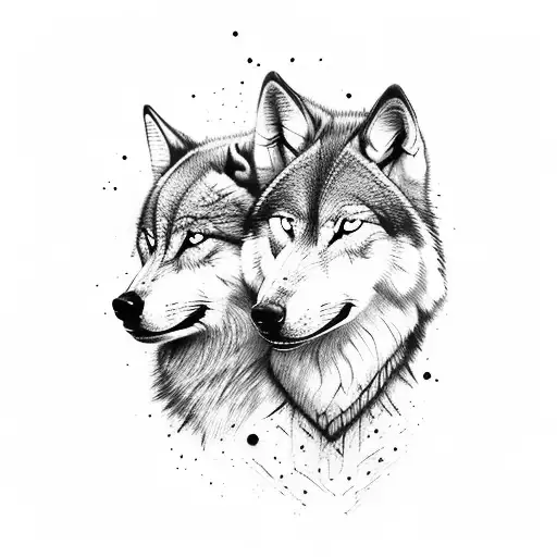 Two Half Wolf Faces One Angry One Calm