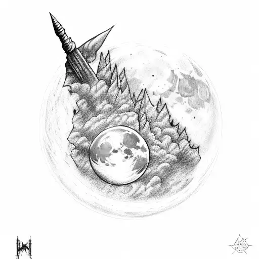 Moon With Wand And Hogwarts