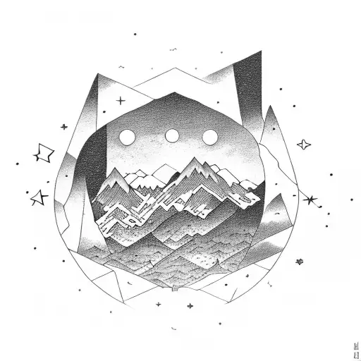 M Shaped Mountain Cresent Moon Two Stars Above Mountain