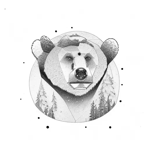 Side Profile Bear Head With Fur Going Up Into Sleeve