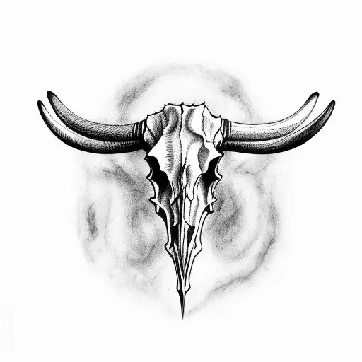 Longhorn Skull With Baby Standing On Horn
