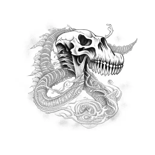 Giant Sea Monster Skeleton With One Big Tusk