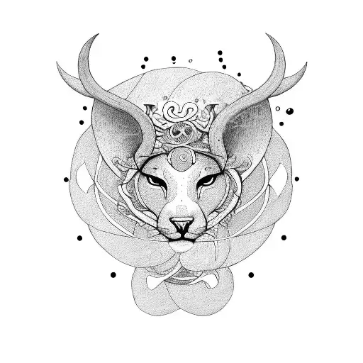 Cornucopia Pouring Mandala Tattoo With Cat And Bull Symbol