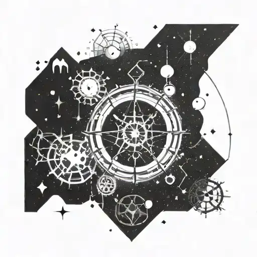 An Intricate Constellation Design Incorporating Elements Of Astrology And Travel Symbols