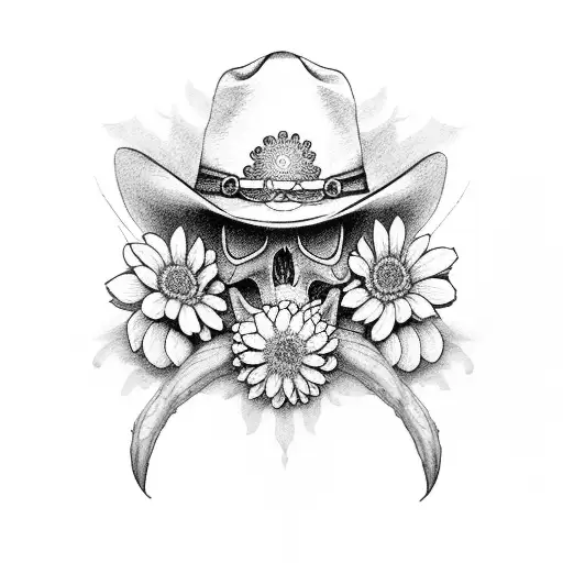Chrysanthemum And A Cowboy Hat And A Skull