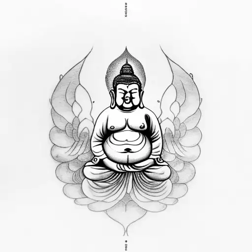 Fat Buddha With 2 Butterflies And A Phoenix Bird Surrounding It