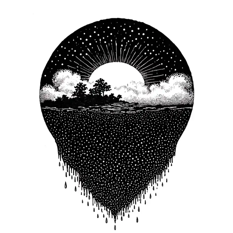 Sun With Rain Falling Off Of The Bottom