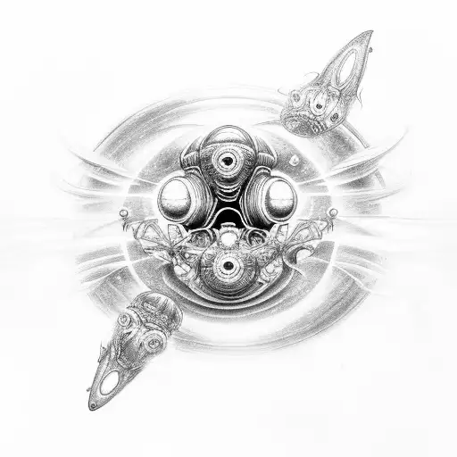 Biomechanical Alien Spaceship Traveling Through A Wormhole