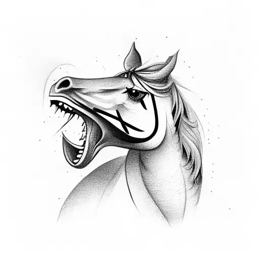 Horse And Snake Together With A Bird On Top A Tiger