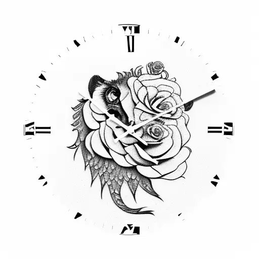 Lion Roses Clock Peacock Feather
