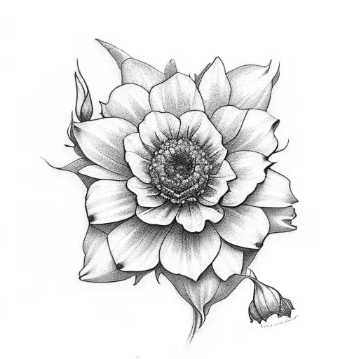 Bouqet Of One Rose One Daffodil One Chrysanthemum Two Marigolds One Morning Glory