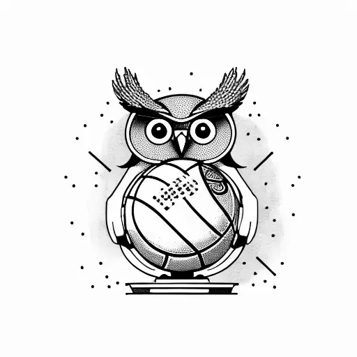 An Owl Dj Spinning Records With A Basketball Spinning On Its Claw