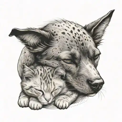 Create A Tattoo Of A Sleeping Dog And Cat Snuggled Together