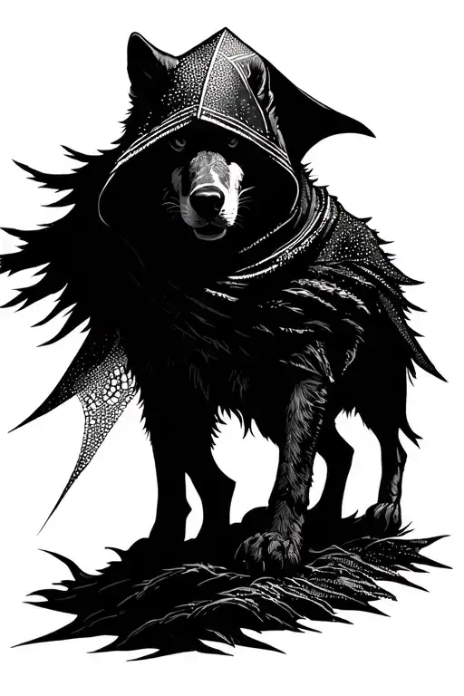 Silhouette Of A Wolf Wearing An Assassins Creed Hood