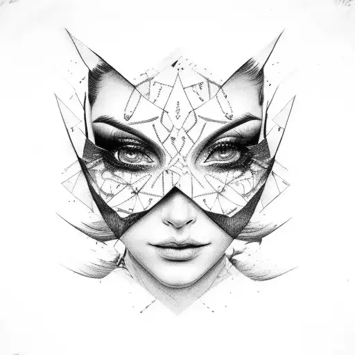 Woman Eyes Behind A 2 Side Broken Mask