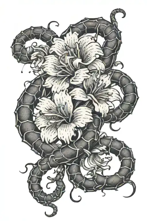 Flowers And Scorpion Intertwined