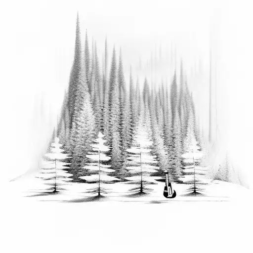A Serene Forest Landscape With A Guitar Hidden Among The Trees