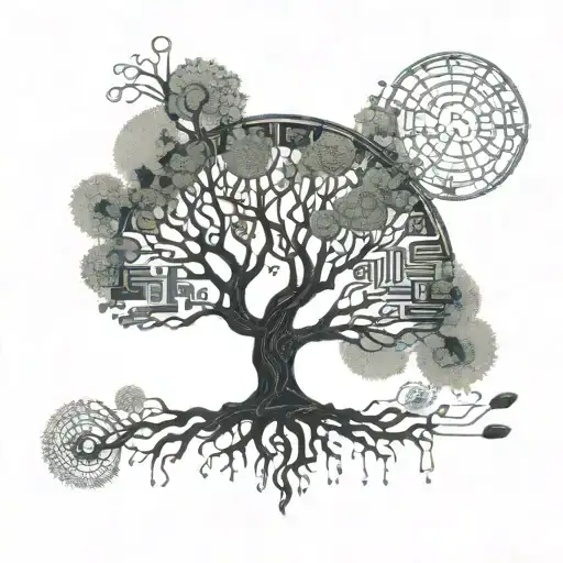 A Tree Of Life Tattoo With Circuit Board Patterns Symbolizing Growth And Healing Of The Soul