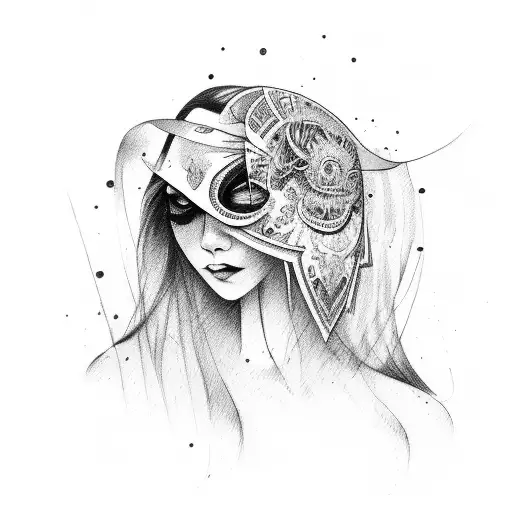 Woman Eyes Behind A 2 Side Broken Mask