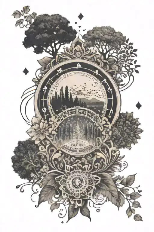 An Intricate Mandala Design Incorporating Elements Of Sheet Music And Forest Scenery