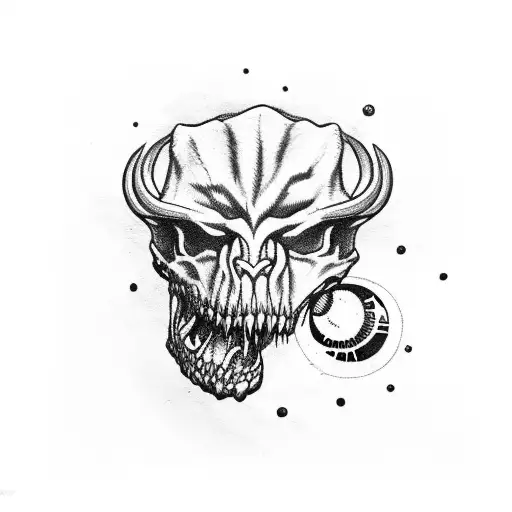 Side View Of Sabertooth Skull With Target On Eye