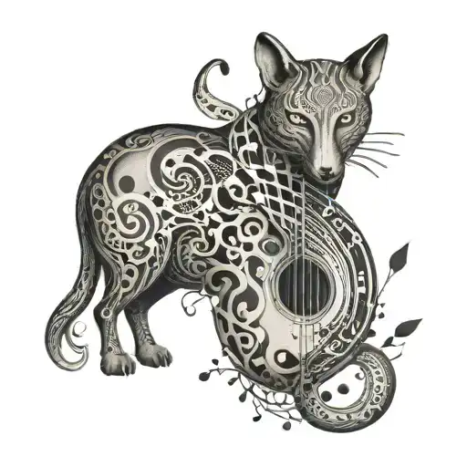 A Tattoo Featuring A Surreal Music-inspired Design With Animals Intertwined In A Creative Way