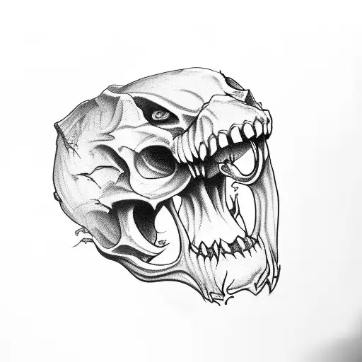 Side View Of Sabertooth Skull With Crosshairs On Eye