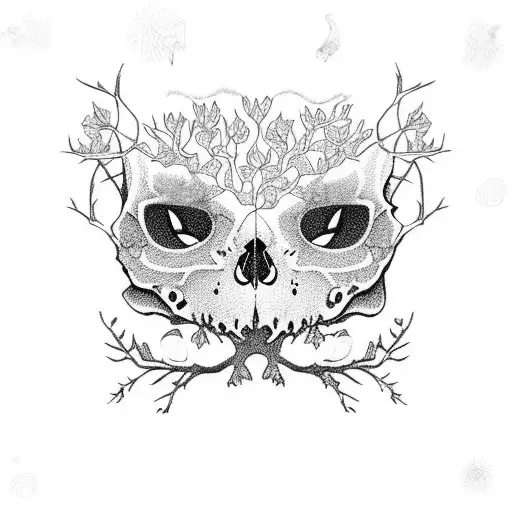 Cat Skull With Tree And Birds