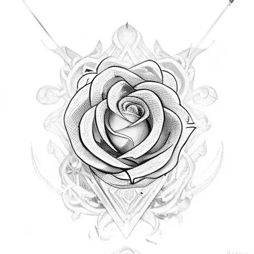 Arabian Sword With A Small Rose In The Handle And Twelve Small Petals Around The Sword