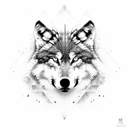 Wolf Face Merged With A Mountain Landscape