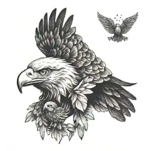 Eagle With Wings Wrapped Around 2 Baby Eagles