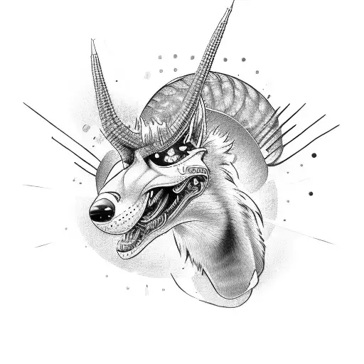 Jackal Head With Wrenches And Pistons In The Background