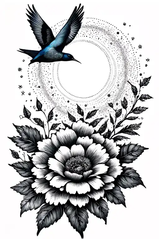 Delicate Flowers With Sun And Birds