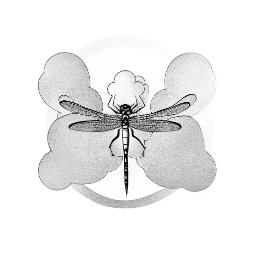 A Dragonfly Flying Into The Clouds