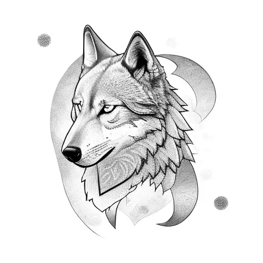 Side Wolf Head With A Heart Shape