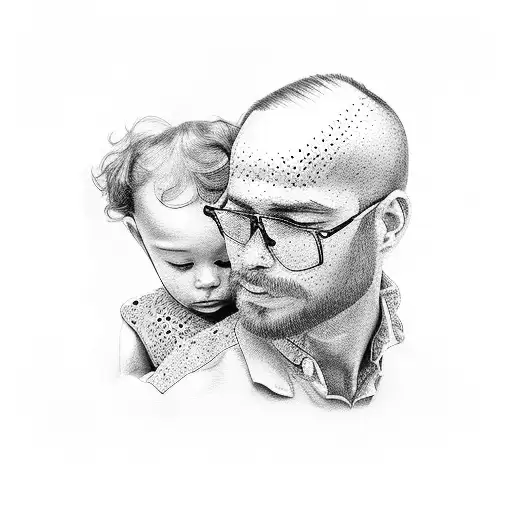 A Dotwork Portrait Of A Father And Child Embracing