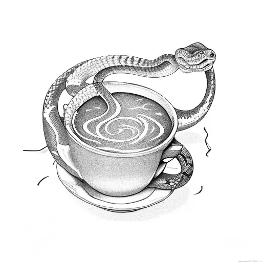 A Snake Wraps Around A Cup Of Tea That Stands On A Book