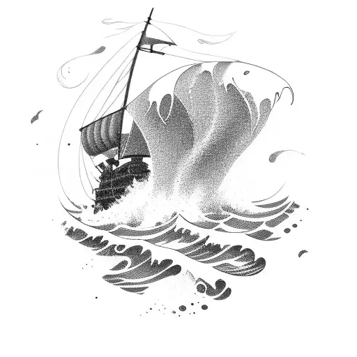 A Seafarer Running On Water With Waves Crashing Around Them