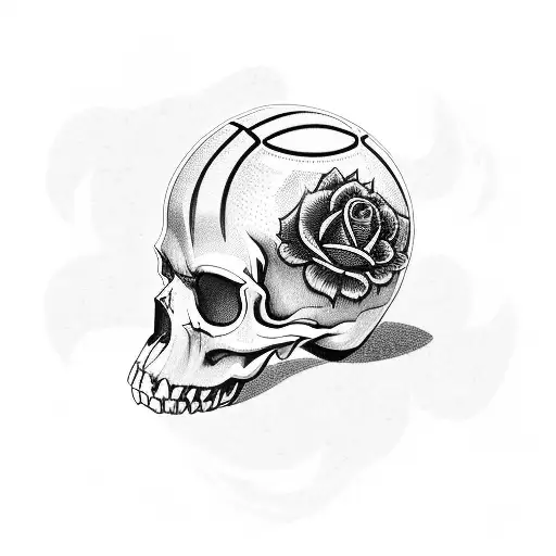 Skull Wearing An Nba Jersey With A Basketball As Its Head And Roses As The Background