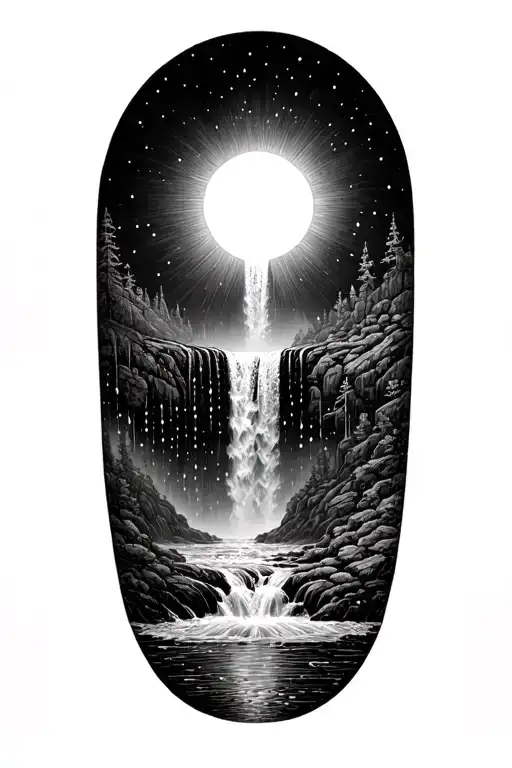 A Sun Melting Into A Waterfall That Turns Into Rain Drops