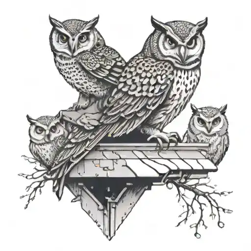 A Programmer Sitting On A Roof With Owl Companions And Thorny Branches In The Background